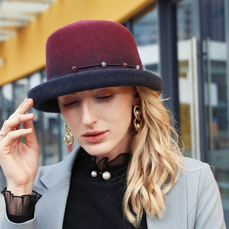 Hats 100% Wool Bowler / Cloche Hat Bucket Hat Fedora Hat Wedding Tea Party Elegant British With Cap Beading Headpiece Headwear2