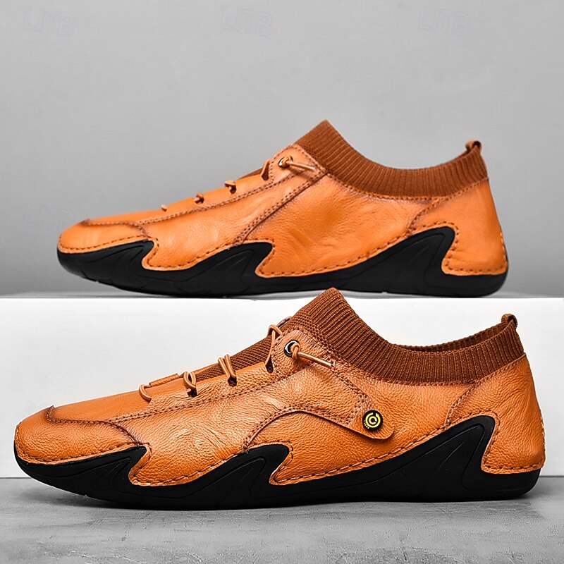 Men's Leather Slip-On Casual Sneakers with Mesh Knit Ankle and Flexible Sole - Ideal for Everyday Wear and Outdoor Activities3