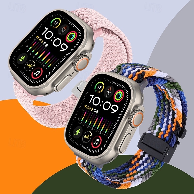 Sport Band Compatible with Apple Watch band 38mm 40mm 41mm 42mm 44mm 45mm 49mm Braided Adjustable Fabric Strap Replacement Wristband for iwatch Ultra 2 Series 9 8 7 SE 6 5 4 3 2 12