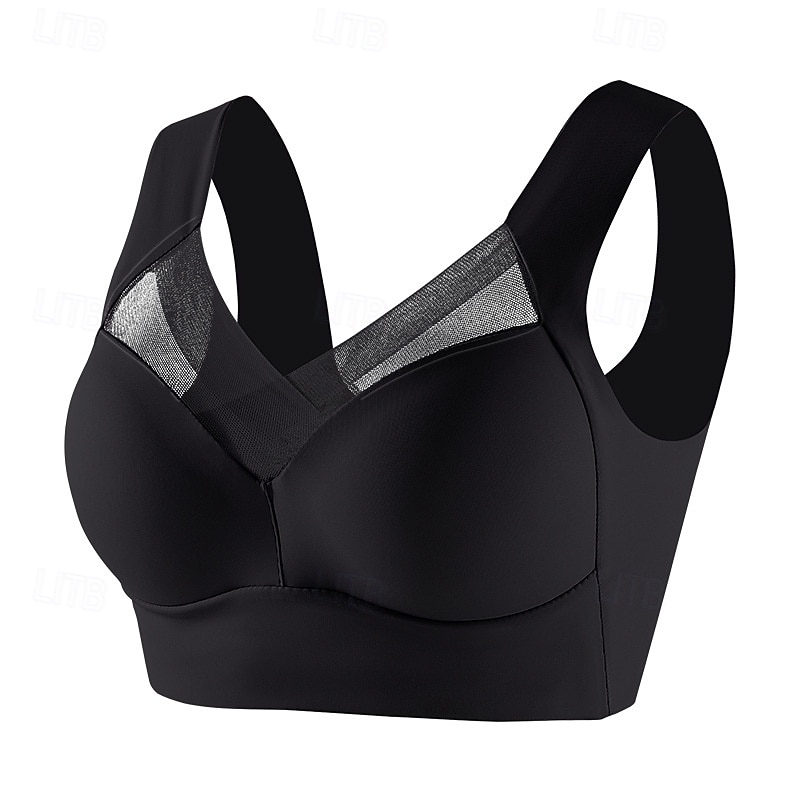 Women's Medium Support Running Bra Wirefree Molded Cup Top Padded Plus Size Fitness Gym Workout Leisure Sports Breathable Soft Seamless Mesh Dark Grey Light Coffee Watermelon Red Solid Colored