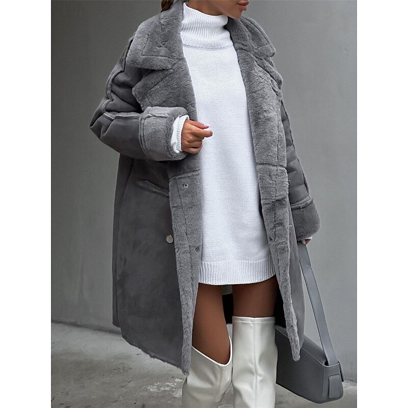 Women's Fleece Jacket Teddy Coat Warm Breathable Pocket Fleece Lined Casual Plain Vacation Street Daily Wear Going out Single Breasted Regular Turndown Regular Fit Long Sleeve Outerwear White Khaki2