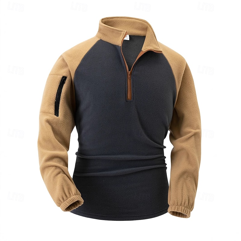 Men's Sweatshirt Polar Fleece Quarter Zip Sweatshirt Navy Blue Khaki Gray Half Zip Plain Pocket Sports & Outdoor Daily Holiday Streetwear Cool Casual Winter Spring &  Fall Clothing Apparel Hoodies
