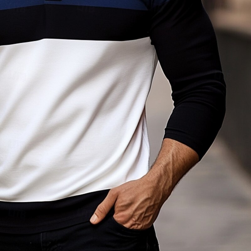 Men's Solid Color Rugby Polo Shirts Long Sleeve Polo Shirts Lapel Classic Fashion 3D Print Modern Casual Sports Pocket Fall Winter White Light Blue Grey4