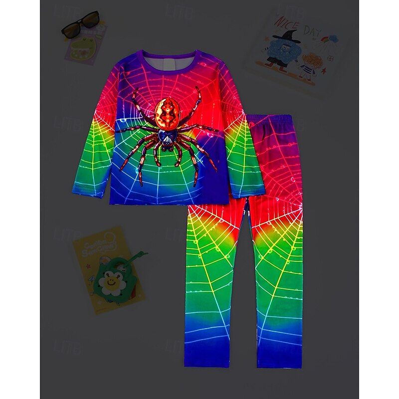 Boys 3D Graphic Spider Pajama Sets Tee & Pants Pajama Sets Long Sleeve 3D Print Fall Winter Active Basic Kids 4 years+ Crew Neck Home Daily Regular Fit