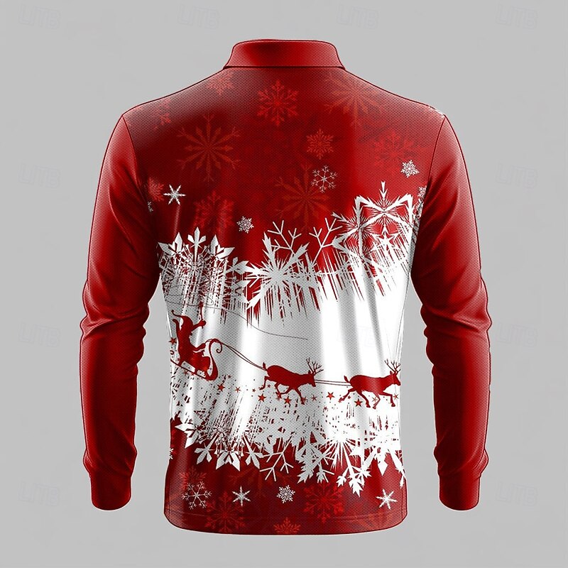 Christmas Men's Santa Claus Deer Polo Shirts Zip Polo Long Sleeve Polo Shirts Collar Casual Dailywear Holiday Festival Zipper Spring Fall & Winter Red2