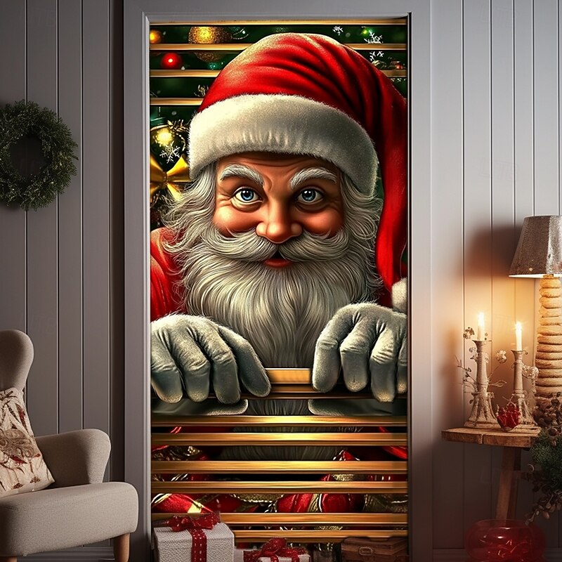 Christmas Door Decorations Door Covers Santa Claus Xmas Door Tapestry Door Curtain Decoration Backdrop Indoor/Outdoor Door Banner for Front Door Farmhouse Fence4