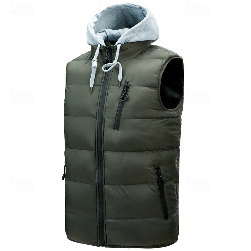 Men's Puffer Vest Daily Wear Vacation Going out Fashion Basic Spring &  Fall Zipper Polyester Comfortable Plain Zipper Hooded Regular Fit Black Yellow Red Green Vest