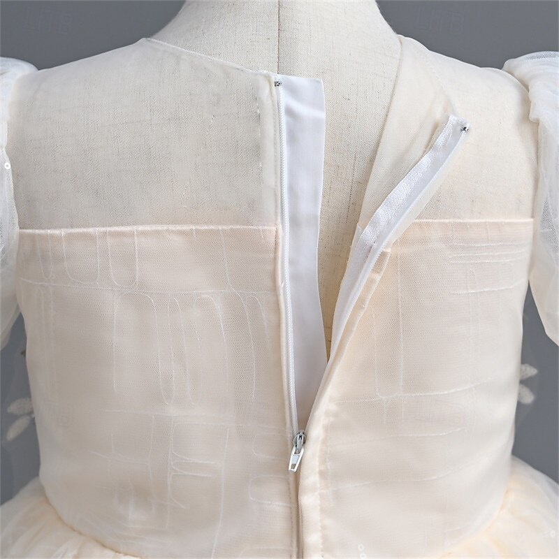 Kids Girls' Flower Girl Dress Party Dress Solid Color Sequin Short Sleeve Performance Wedding Party Mesh Patchwork Elegant Sweet Polyester Maxi Party Dress Swing Dress Tulle Dress Spring Fall Winter4
