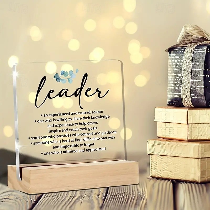 Acrylic Plaque with Wooden Base, Appreciation Gift for Leaders, Clear Desk Decoration Sign, Thank You Gift for Boss or Coach, Commemorative Office Décor4