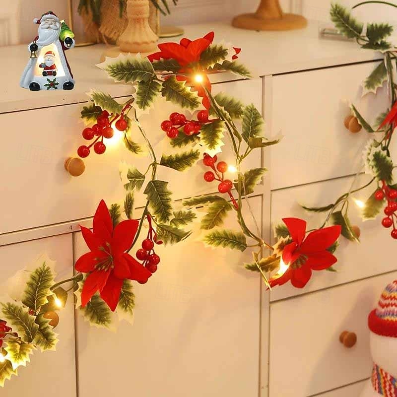 2M20Leds New Christmas Flower Vine Crimson Light String Battery Box Powered Christmas Indoor Party Festive Atmosphere Decorative Light