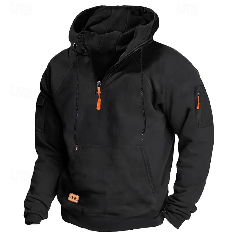 Men's Hoodie Quarter Zip Hoodie Black Red Navy Blue Royal Blue Khaki Hooded Plain Pocket Sports & Outdoor Daily Holiday Streetwear Cool Casual Winter Spring &  Fall Clothing Apparel Hoodies4