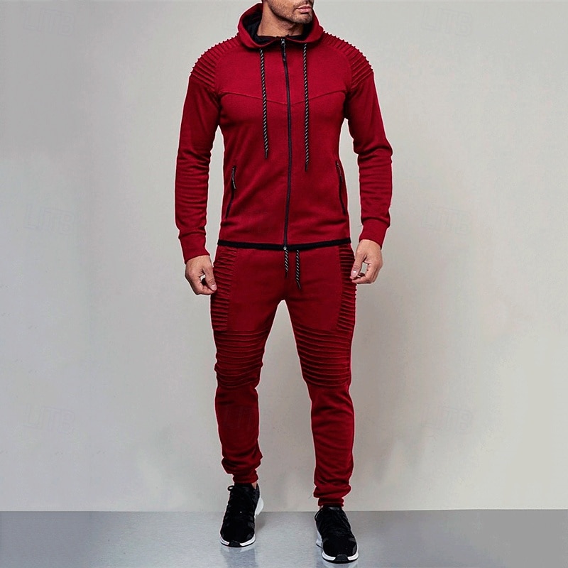 Men's Tracksuit Jogging Suit Drawstring Pocket Solid Colored Jacket and Sweatpants Athletic Clothing Set Spring Dark Grey Black Gym Workout Jogging Running Soft Breathable Long Sleeve Sport Activewear3