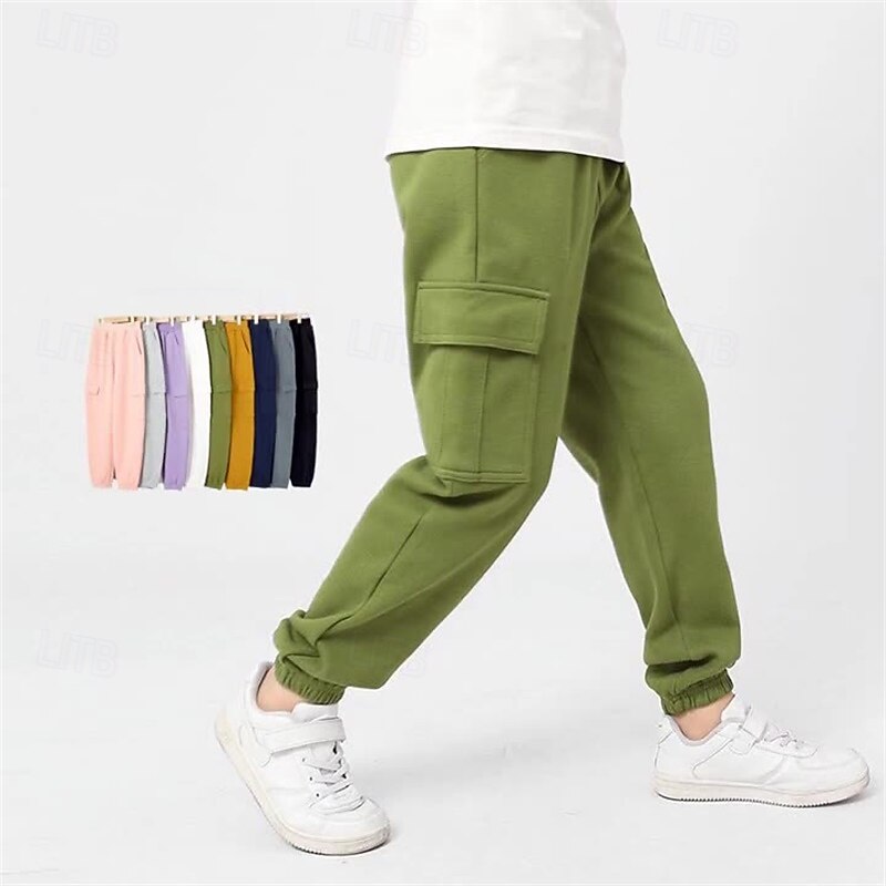 Kids Girls' Trousers Solid Color Streetwear Pocket School 4 years+ Spring Black White Pink