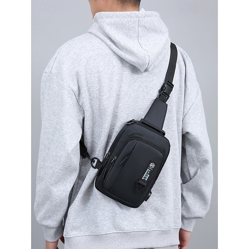 Men's Waterproof Crossbody Sling Bag with USB Charging Port – Outdoor Travel Shoulder Bag with Multi-Pockets3