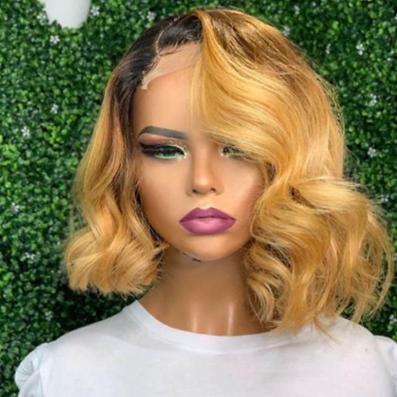 Remy Human Hair 13x4 Lace Front Wig Short Bob Brazilian Hair Wavy Multi-color Wig 130% 150% Density with Baby Hair Ombre Hair Glueless For Women Long Human Hair Lace Wig2