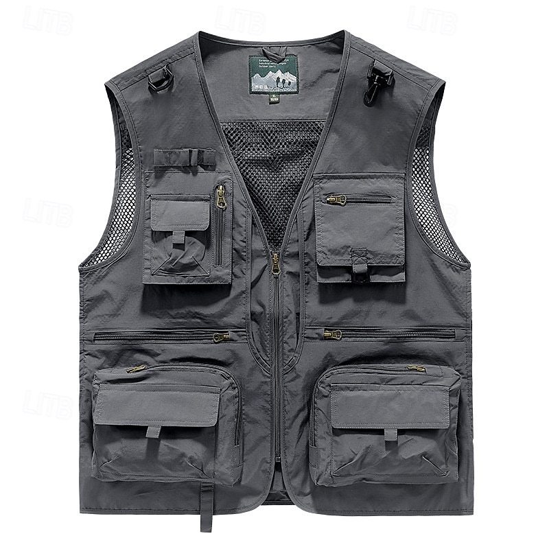 Men's Hiking Vest Hiking Fleece Vest Sleeveless Vest Outdoor Breathable Comfortable Pocket Nylon Black Army Green Red Hunting Fishing Climbing