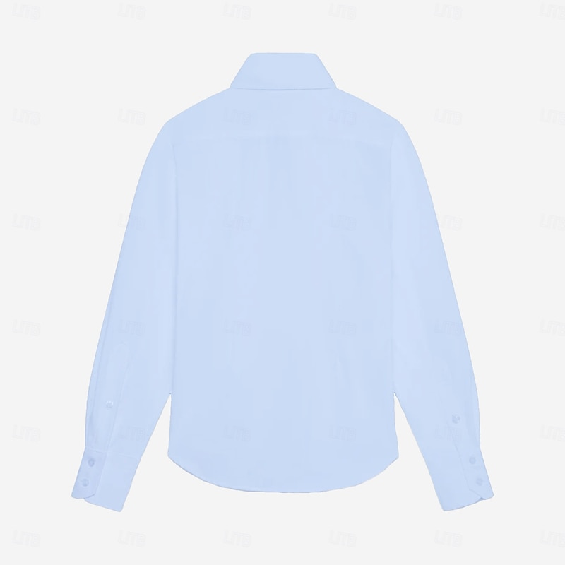 Men's Dress Shirt Button Up Shirt Solid Color School Formal Light Blue Long Sleeve Turndown All Seasons Clothing Apparel4