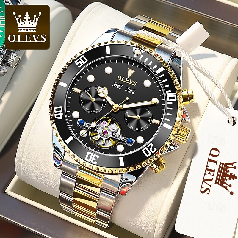 OLEVS Men Mechanical Watch Fashion Casual Wristwatch Automatic Self-winding Luminous Calendar Date Steel Watch