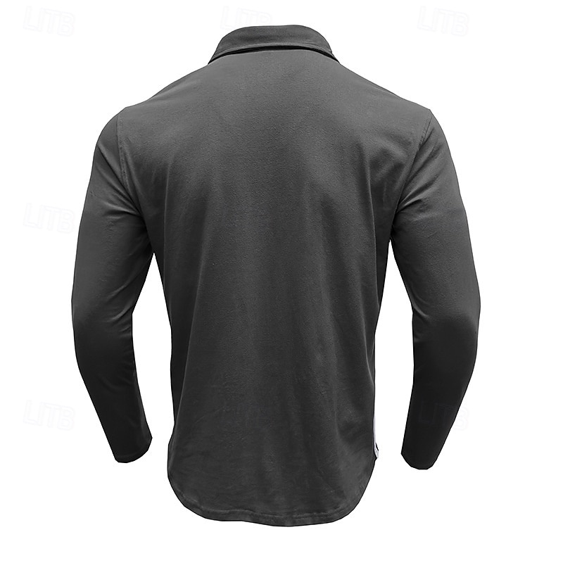 100% Cotton Men's Polo Shirt Golf Polo Formal Work Classic Long Sleeve Color Block Button Summer Spring & Fall Army Green Dark Grey Black Burgundy Navy Blue Polo Shirt3