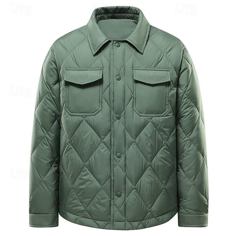 Men's Puffer Jacket Quilted Jacket Padded Classic Style Polyster Pocket Outdoor Date Casual Daily Regular Fashion Casual Thermal Warm Windproof Winter Plain Black Green Puffer Jacket4