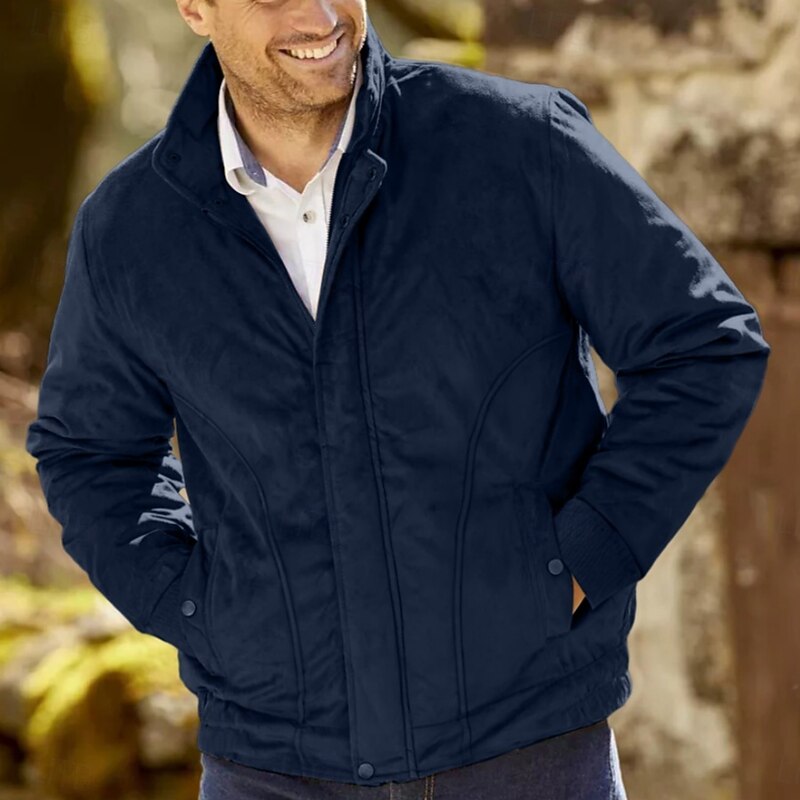 Men's Fleece Jacket Polar Fleece Faux Suede Jacket Home Office Windbreaker Pocket Winter Spring &  Fall Color Block Vintage Classic Style Regular Black Navy Blue Khaki Army Green Jacket4