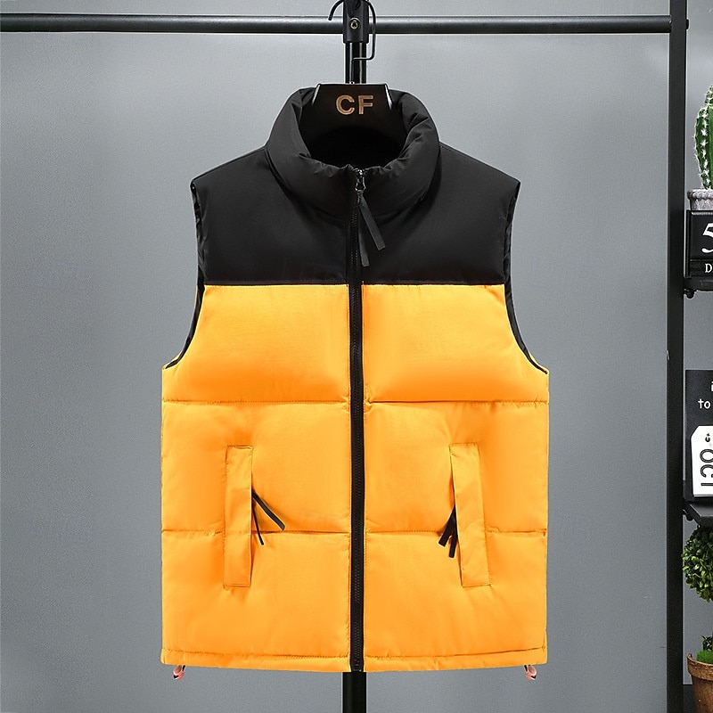 Men's Puffer Vest Padded Gilet Quilted Vest Daily Date Vacation Fashion Casual Fall & Winter Pocket Polyester Warm Comfortable Color Block Zipper Stand Collar Regular Fit Black Yellow Red Royal Blue