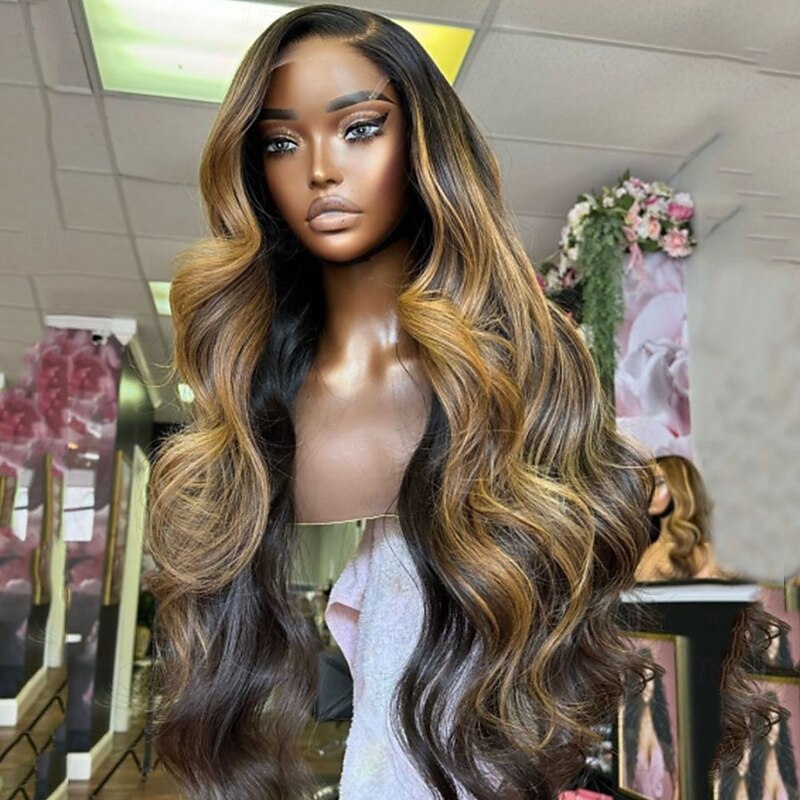 Remy Human Hair 13x4 Lace Front Wig Side Part Brazilian Hair Body Wave Multi-color Wig 130% 150% Density Ombre Hair Highlighted / Balayage Hair Glueless With Bleached Knots For Women Long Human Hair3