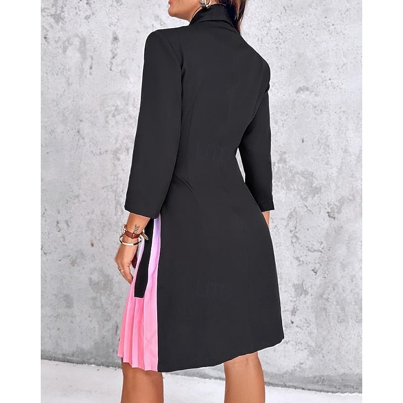 Women's Casual Dress Mini Dress Patchwork Elegant Casual Lapel Long Sleeve Black Color2