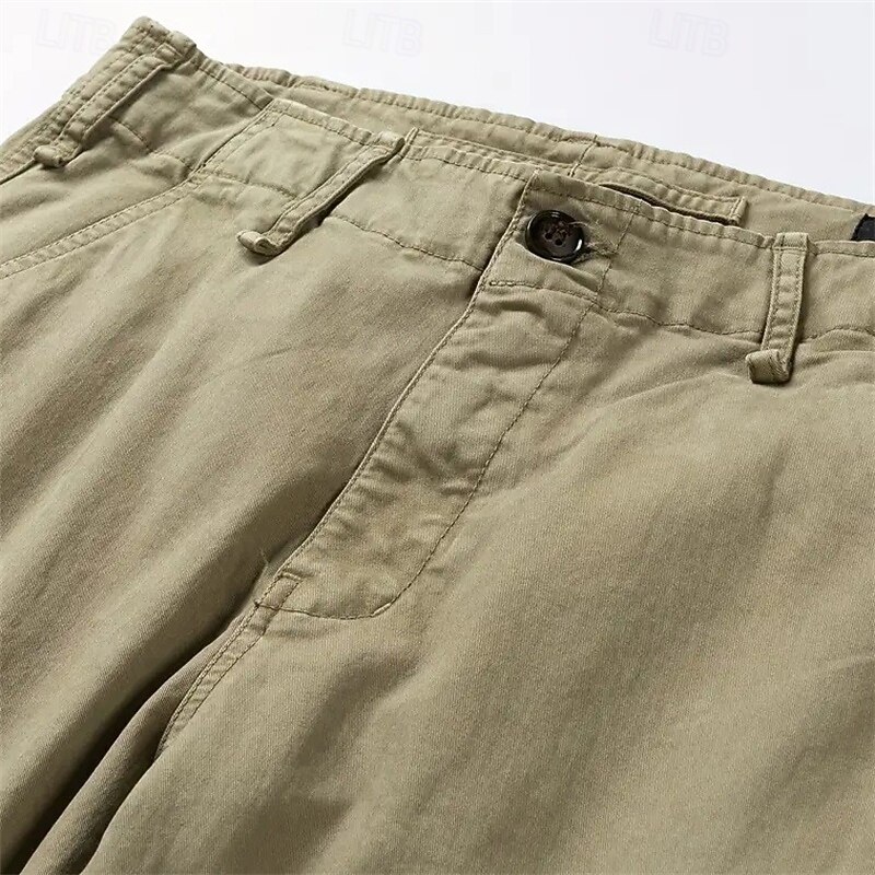 Men's Cargo Pants Trousers Buttons Multi Pocket Plain Quick Dry Moisture Wicking Full Length Outdoor Daily Camping & Hiking Fashion Classic Black Khaki4