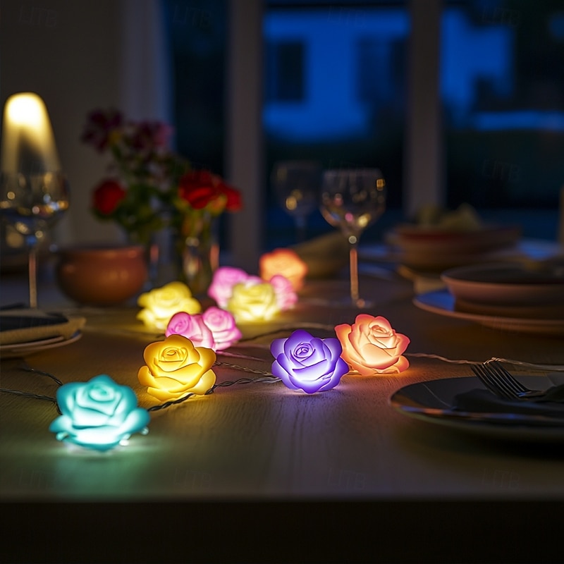 Rose String Lights, 1.5m, 3m, 6m, 10/20/40 LEDs - Warm White Multi-Color Battery Powered Decorative Lights for Valentines Wedding & New Year's Outdoor Parties3