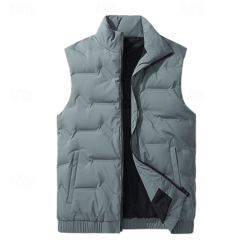 Men's Down Vest Quilted Vest Daily Casual Fall & Winter Zipper Pocket Polyester Comfortable Solid Color Zipper Stand Collar Black White Light Green Sky Blue Vest3