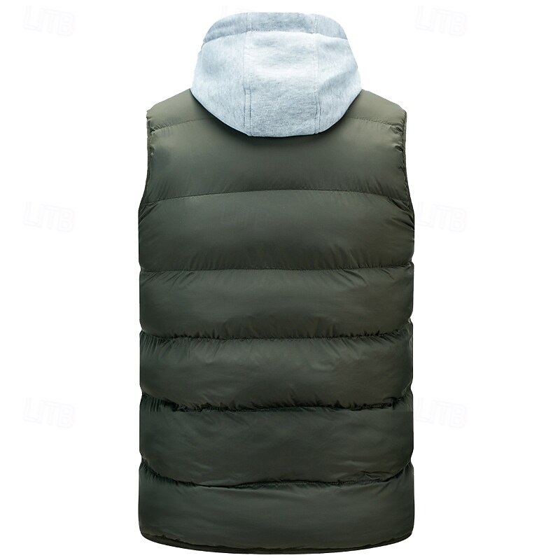 Men's Puffer Vest Daily Wear Vacation Going out Fashion Basic Spring &  Fall Zipper Polyester Comfortable Plain Zipper Hooded Regular Fit Black Yellow Red Green Vest4