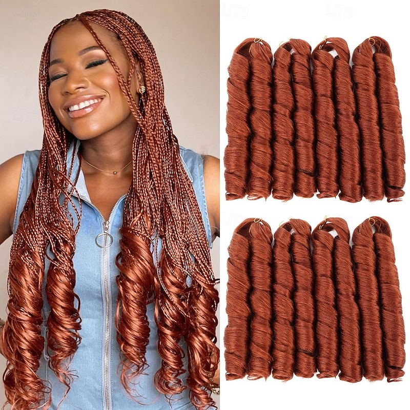 Ginger French Curl Braiding Hair 24 Inch Soft Ginger Braiding Hair Pre Stretched Loose Wave Bouncy 350 Braiding Hair 100g/pack Yaki Crochet Hair for Black Women Hair Extensions for Braids (#350)2