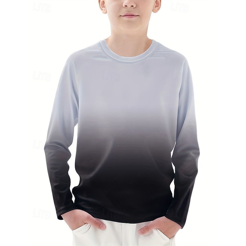 Boys' 3D Color Gradient T shirt Tee Long Sleeve Spring Fall Fashion Basic Kids 4-12 Years Crew Neck Outdoor Casual Daily Regular Fit