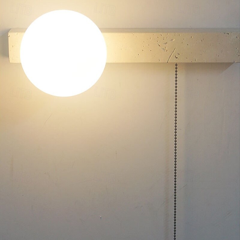 Wabi-Sabi Modern Yellow Travertine Wall Sconce Pull Chain Switch Retro Style Glass Wall Light Minimalist Square Wall Lamp Surface Mount LED Wall Lighting4