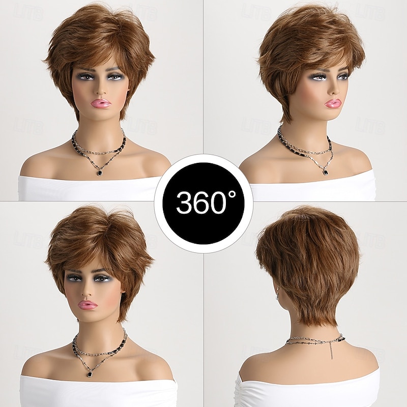 Lisa Rinna Inspired Wigs Pixie Layered Short Brown Wig Short Hair Wigs for White Women Cosplay Daily Party Wigs2