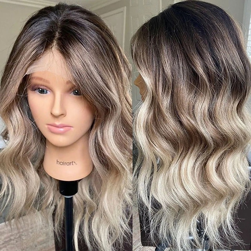 Brazilian Remy Human Hair Glueless 5x5 Lace Closure Wigs Ash Blonde  Highlighted 13x4 Lace Front Wig Wavy Pre-Plucked For Women