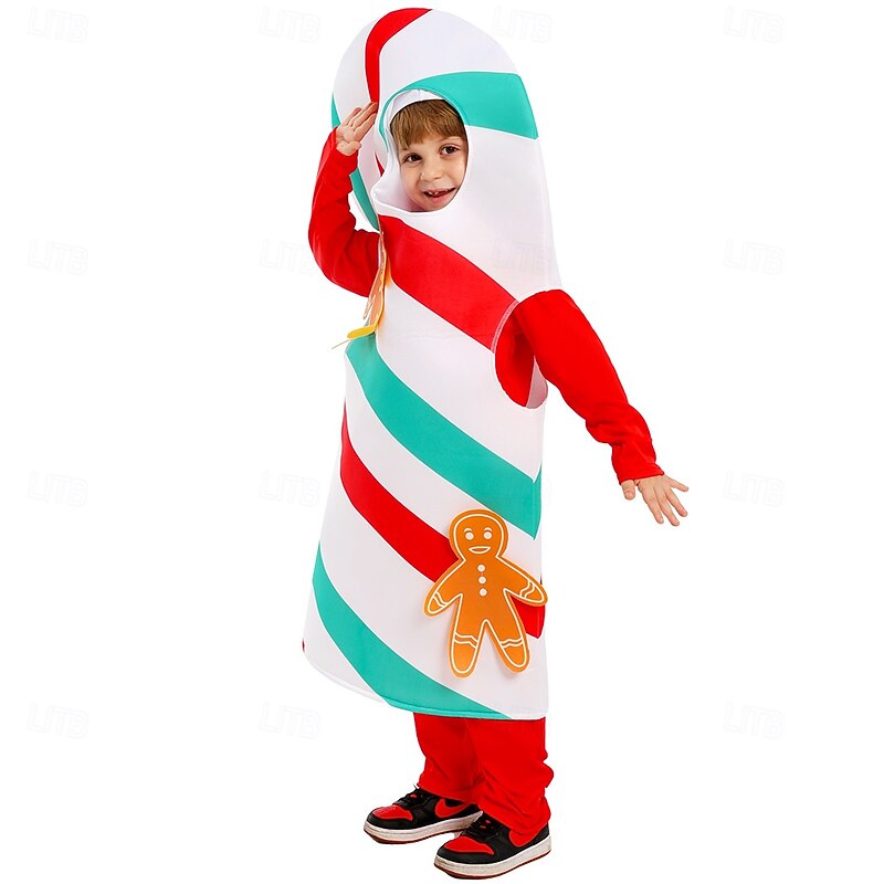 Candy Cane Christmas Pajamas Boys' Girls' Cosplay Costume Kid's Christmas New Year Christmas Party Onesie4