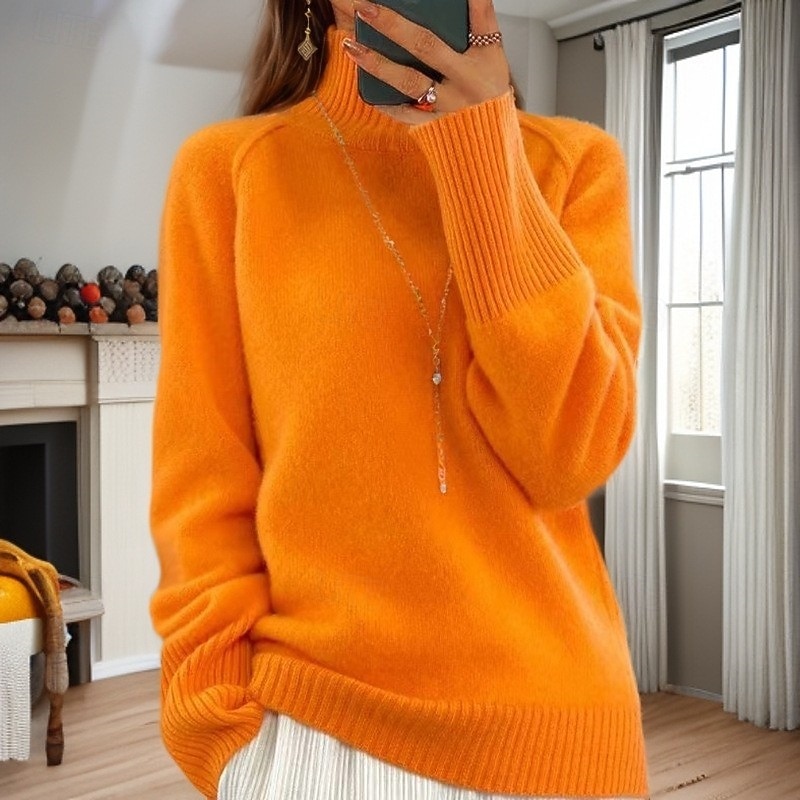 Women's Sweater Pullover Sweater Jumper Turtleneck Knit Knitted Raglan Sleeves Spring Fall Home Daily Holiday Daily Casual Soft Long Sleeve Pure Color White Light Green2