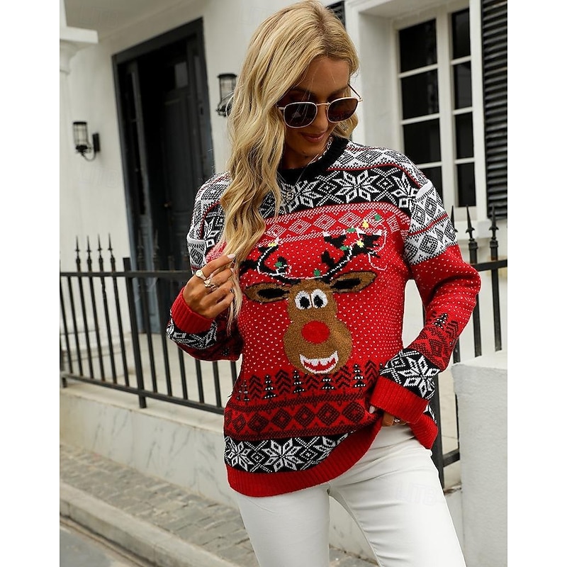 Reindeer Ugly Christmas Sweater Pullover Jumper Women's Christmas Funny Knitted Pattern Adults Christmas Carnival Christmas Party Top2