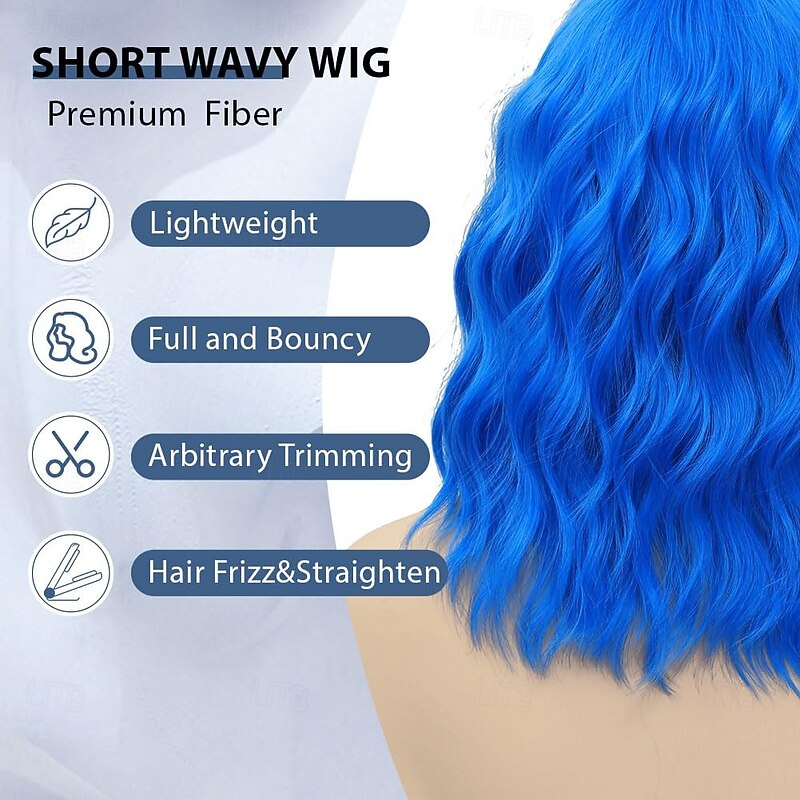 Wig with Bangs Short Wavy Wigs for Women Shoulder Length Curly Bob Wigs Heat Resistant Synthetic Wigs for Christmas Party Wigs Cosplay Daily Party Use4