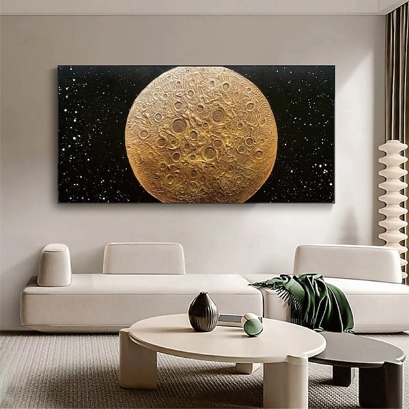 Moon oil painting Hand painted Yellow Black Textured Painting 3D handmade Abstract Moonlight Wall Art painting Large Minimalist black  textured Painting for Living Room bedroom Wall Decor Abstract Art2