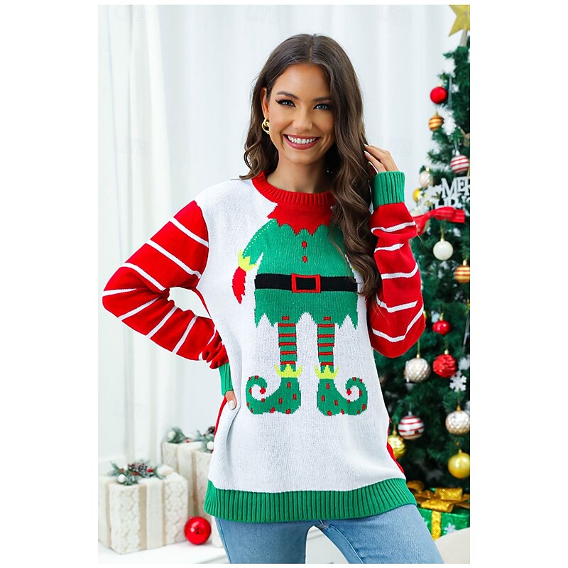 Elf Ugly Christmas Sweater Pullover Jumper Women's Christmas Novelty Funny Knitted Pattern Adults Christmas New Year Christmas Eve Christmas Party Top2
