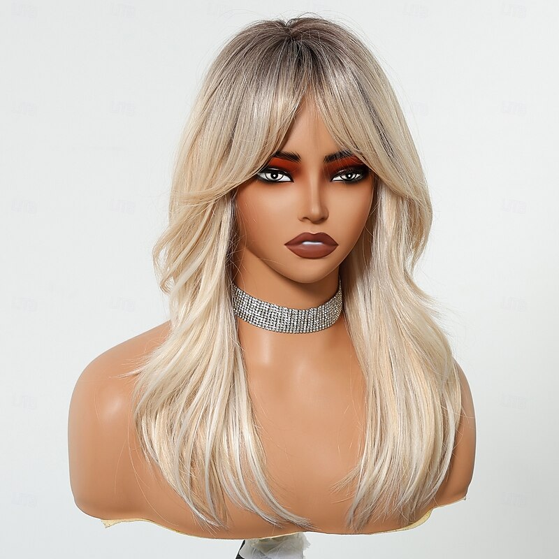 Synthetic Wig Uniforms Career Costumes Princess Straight kinky Straight Middle Part Layered Haircut Machine Made Wig 22 inch Black / Gold Synthetic Hair Women's Cosplay Party Fashion Blonde3