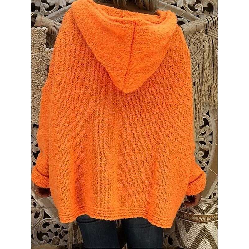 Women's Sweater Pullover Sweater Jumper Casual Soft Pure Color Ribbed Hooded Knitted Long Sleeve Regular Tops Knit Outdoor Daily Weekend Pink Orange Fall Winter3