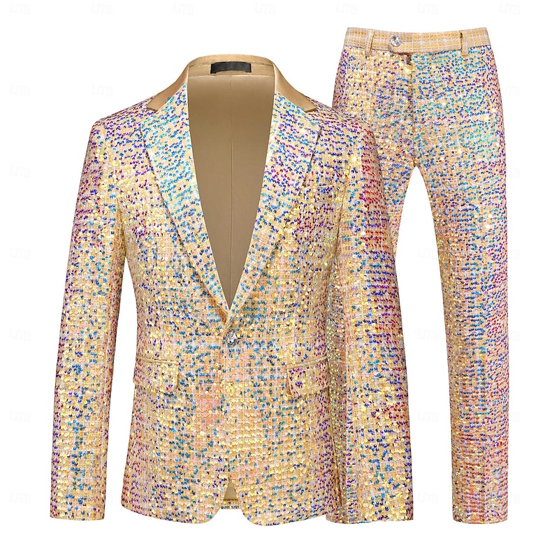 Disco 1980s Pants Outfits Suits & Blazers Disco Sequins Solid Color Fancy Dress Men's Carnival Costume Masquerade Performance Party Club Adults' Coat Pants