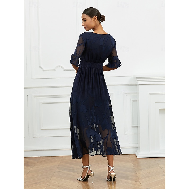 Women's Maxi Dress Semi Formal Dress A Line Dress Elegant Work Birthday Flutter Sleeve Wedding Guest Cocktail Party Formal Evening Regular Fit Solid Color Plain Half Sleeve V Neck Black Pink Red Green2