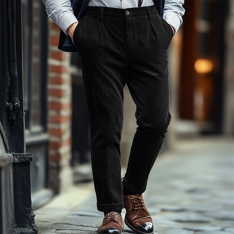 Men's Dress Pants Corduroy Pants Trousers Suit Pants Pocket Straight Leg Plain Comfort Soft Full Length Party Business Daily Fashion Streetwear Black Green4