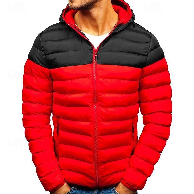 Men's Puffer Jacket Quilted Jacket Transition Jacket Padded Jacket Pocket Polyster Fleece lined Vacation Daily Wear Date Regular Fashion Casual Comfortable Thermal Warm Fall & Winter Color Block
