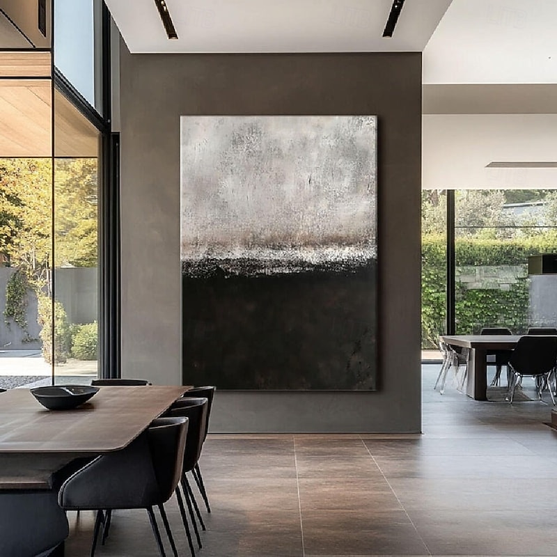 Handpainted White Black Textured Painting handmade Oversized 3D handmade Abstract oil painting Wall Art painting Large Minimalist black white textured Painting for Living Room bedroom Wall Decor Art2